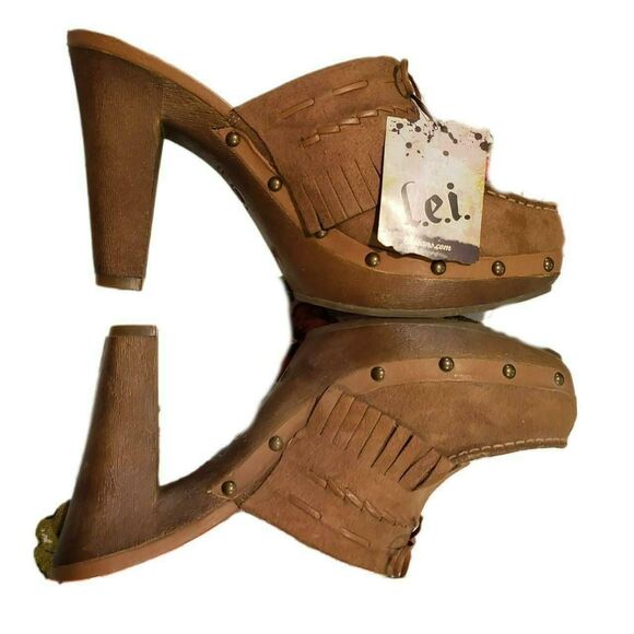 90s Y2K Coastal Cowgirl Boho Brown Platform Clogs Heels Deadstock - Picture 1 of 4